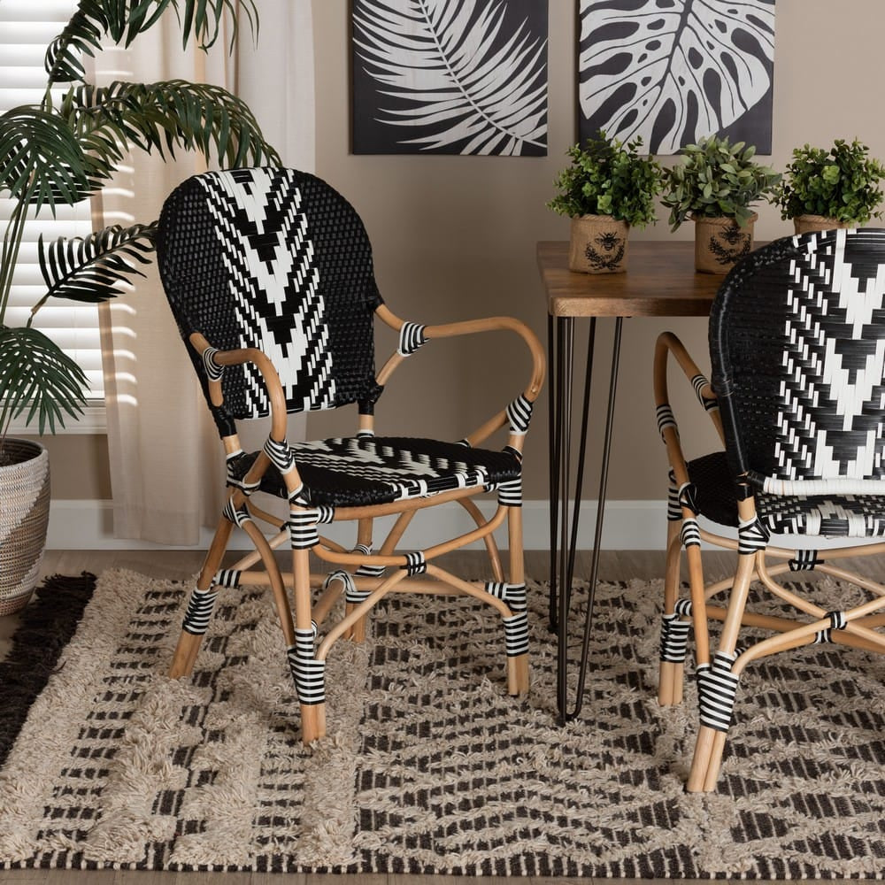 bali & pari - Wallis Dining Chair in Black/White/Natural Brown - BC010-W3-Rattan-DC Arm view 8