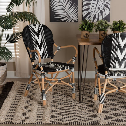 bali & pari - Wallis Dining Chair in Black/White/Natural Brown - BC010-W3-Rattan-DC Arm view 8