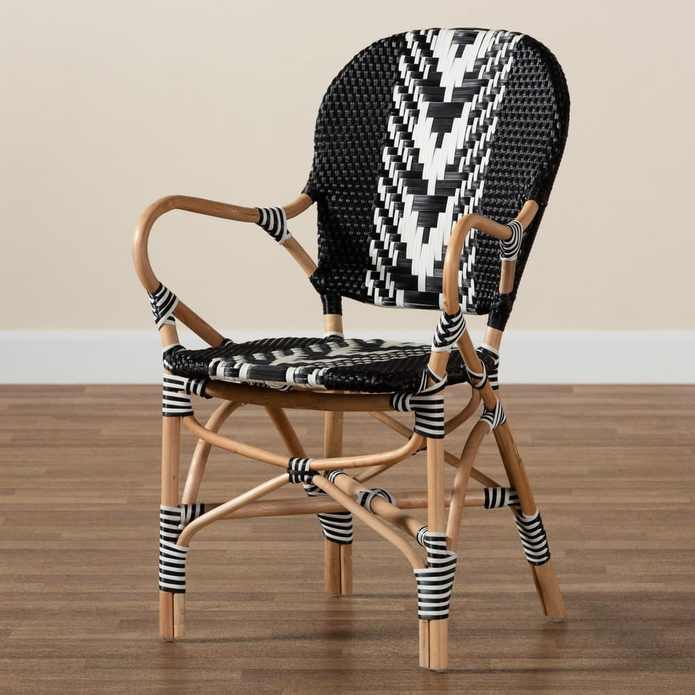 bali & pari - Wallis Dining Chair in Black/White/Natural Brown - BC010-W3-Rattan-DC Arm view 9