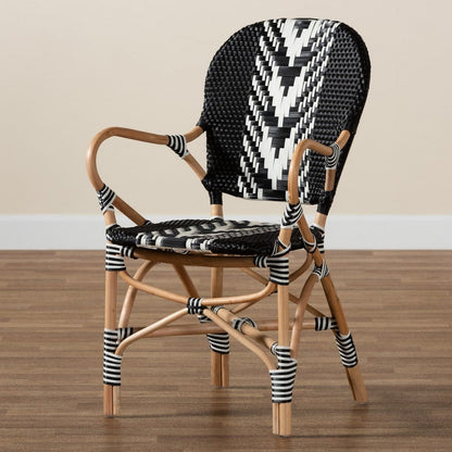 bali & pari - Wallis Dining Chair in Black/White/Natural Brown - BC010-W3-Rattan-DC Arm view 9