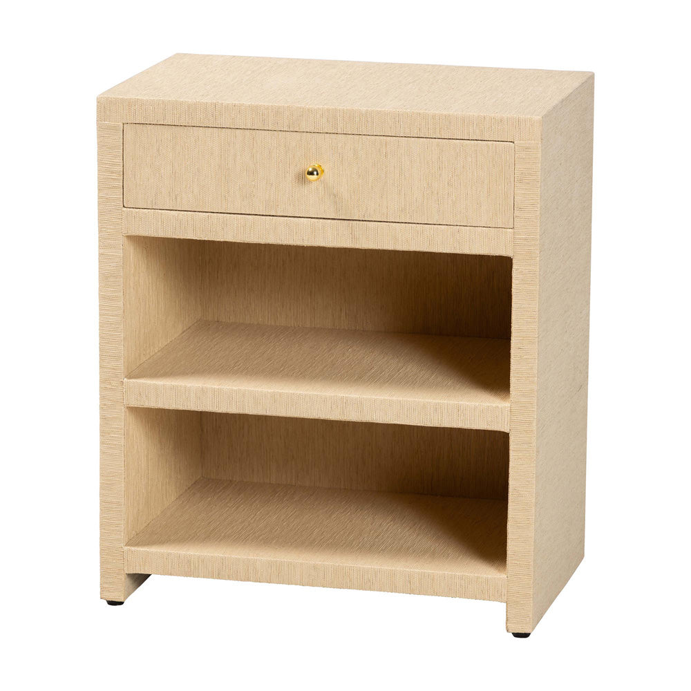 bali & pari  - William Nightstand in Light Brown/Gold - William-Light Brown-Woven Grasscloth-NS view 1