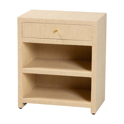 bali & pari  - William Nightstand in Light Brown/Gold - William-Light Brown-Woven Grasscloth-NS view 1