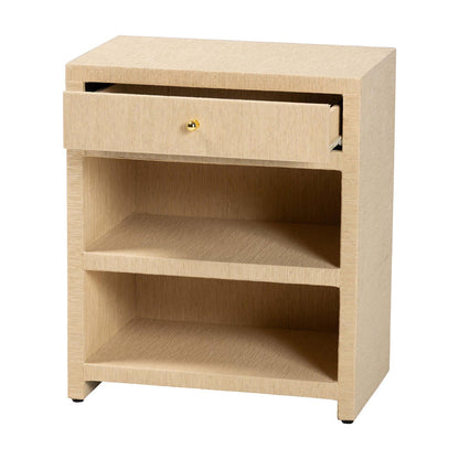 bali & pari  - William Nightstand in Light Brown/Gold - William-Light Brown-Woven Grasscloth-NS view 2