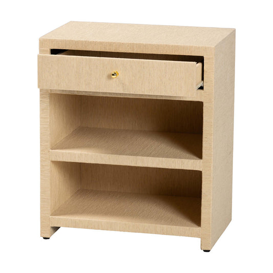 bali & pari  - William Nightstand in Light Brown/Gold - William-Light Brown-Woven Grasscloth-NS view 2