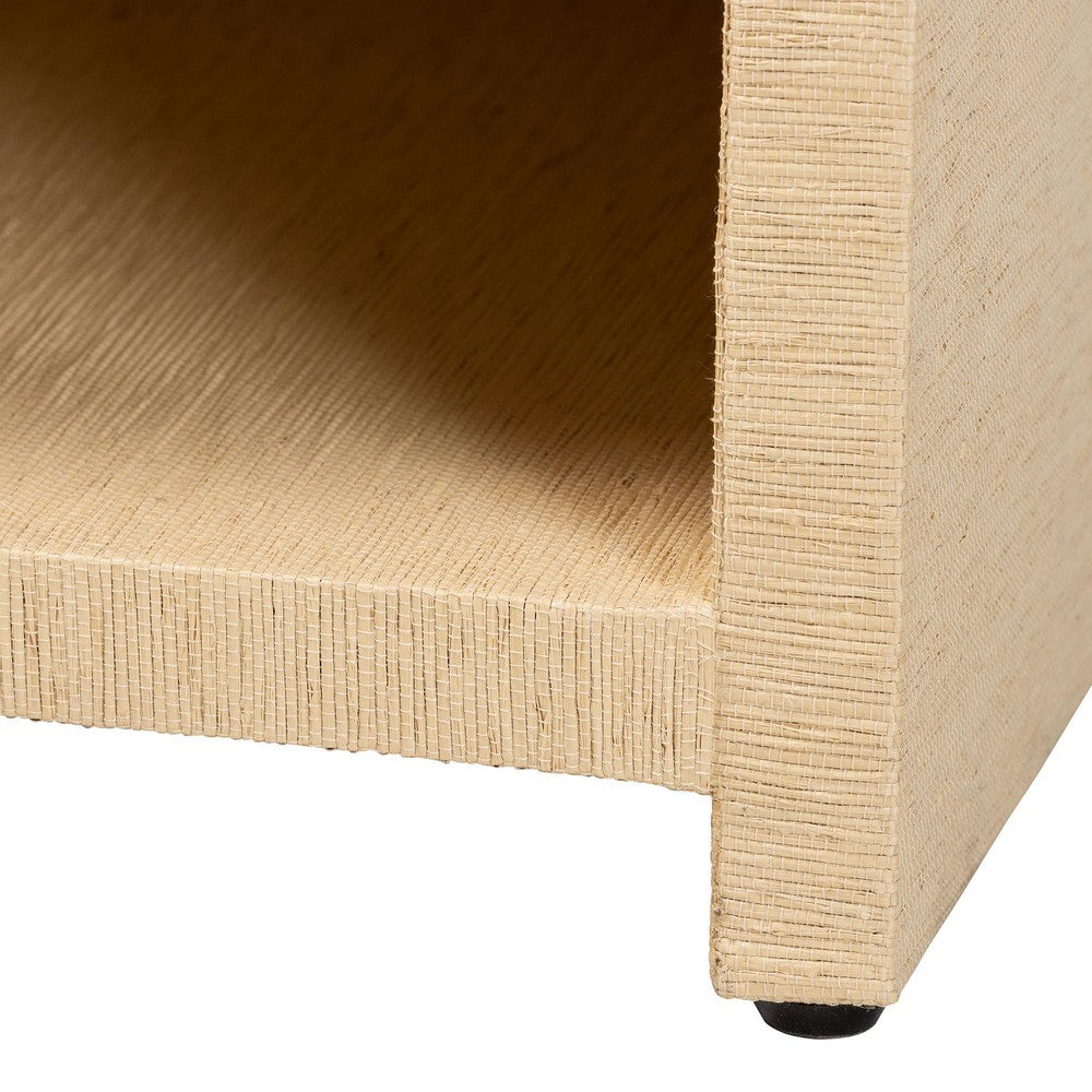 bali & pari  - William Nightstand in Light Brown/Gold - William-Light Brown-Woven Grasscloth-NS view 7