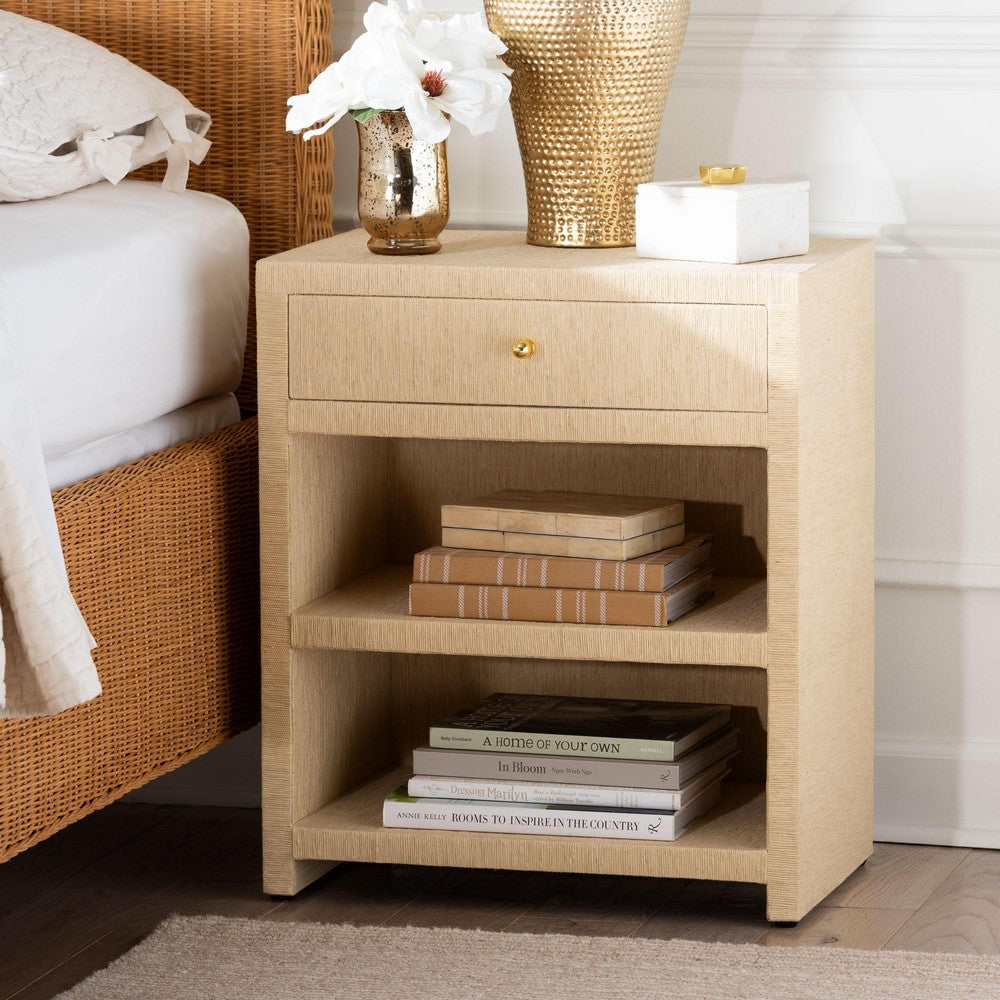 bali & pari  - William Nightstand in Light Brown/Gold - William-Light Brown-Woven Grasscloth-NS view 9