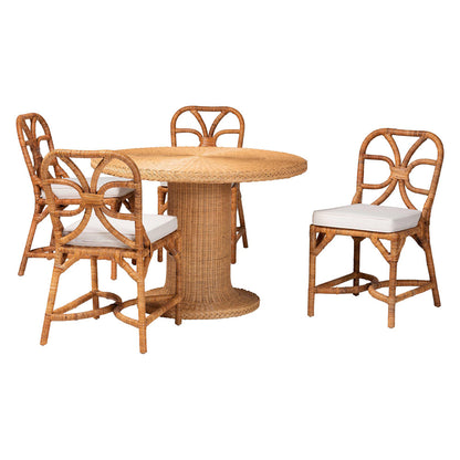 bali & pari - Wilmer Dining Set in Light Honey - Wilmer-Light Honey Rattan-5PC Dining Set view 1