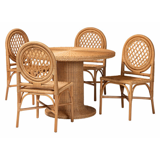 bali & pari - Winslow Dining Set in Light Honey - Winslow-Light Honey Rattan-5PC Dining Set view 1