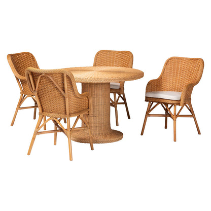 bali & pari - Wistan Dining Set in Light Honey - Wistan-Light Honey Rattan-5PC Dining Set view 1