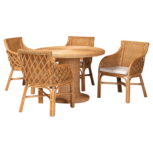 bali & pari - Wymond Dining Set in Light Honey - Wymond-Light Honey Rattan-5PC Dining Set view 1