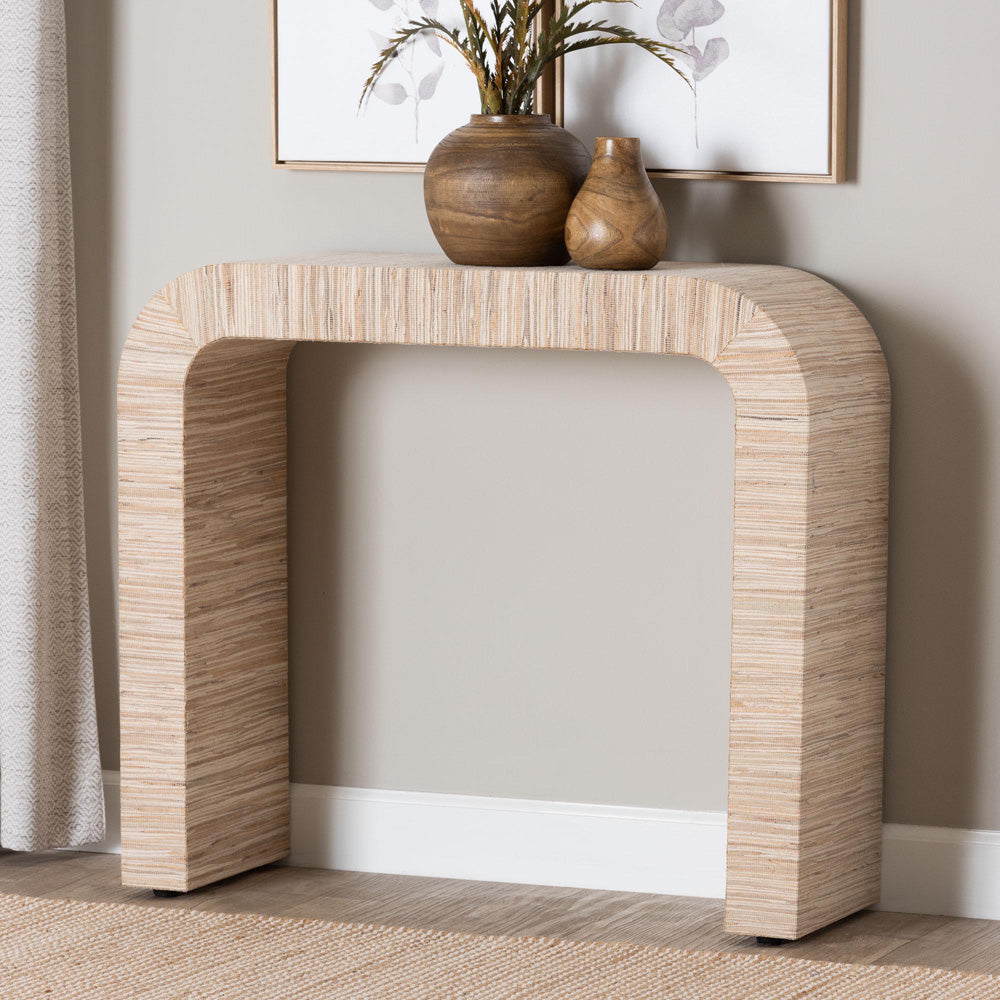bali & pari - Yareli Console Table in Natural/Gold - Yareli-Natural Woven Grasscloth-Console Table view 6
