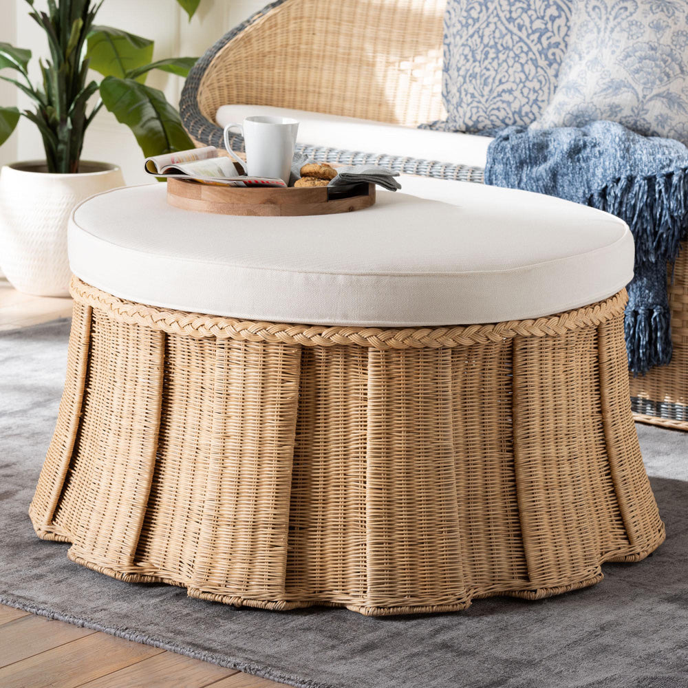 bali & pari - Ying Ottoman in Natural Brown - Ying-Large-Natural/Rattan-Cushion-Ottoman view 5