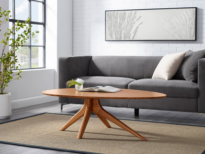 Bamax - Grace Solid Bamboo Coffee Table  Mid-Century Modern Oval Coffee Table in Amber Finish - GRC001CP view 4