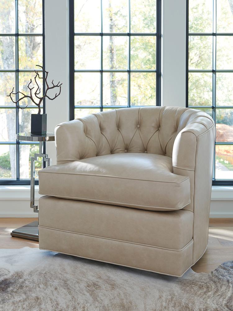 Barclay Butera - Upholstery Cliffhaven Leather Swivel Chair, Beige - LL5410-11SW-40 veiw 3