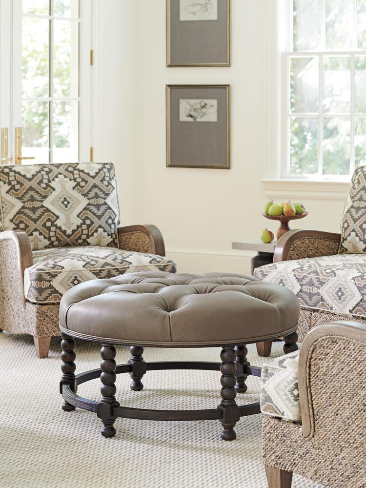 Barclay Butera - Upholstery Hanover Leather Tufted Top Ottoman, Cacao - LL5452-46-40 veiw 2