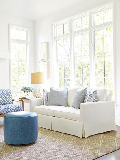 Barclay Butera - Upholstery Three Arch Leather Swivel Ottoman, Blue - LL5453-44SW-40 veiw 2