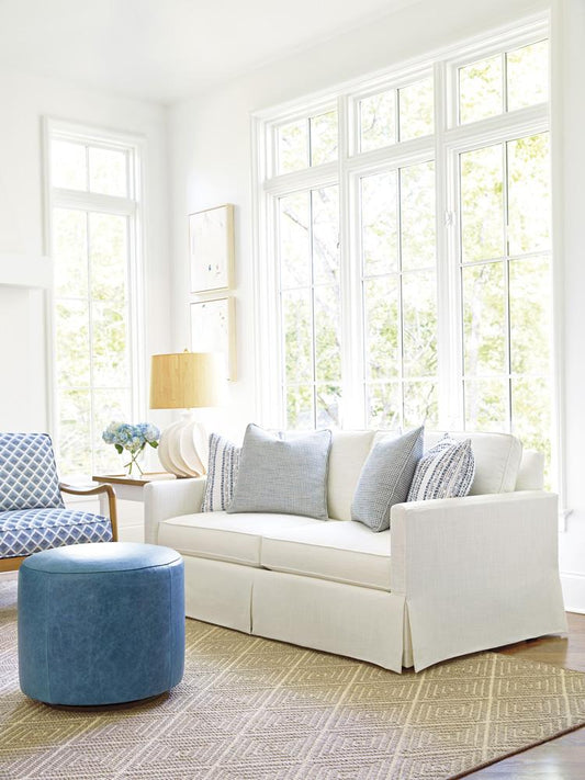 Barclay Butera - Upholstery Three Arch Leather Swivel Ottoman, Blue - LL5453-44SW-40 veiw 2