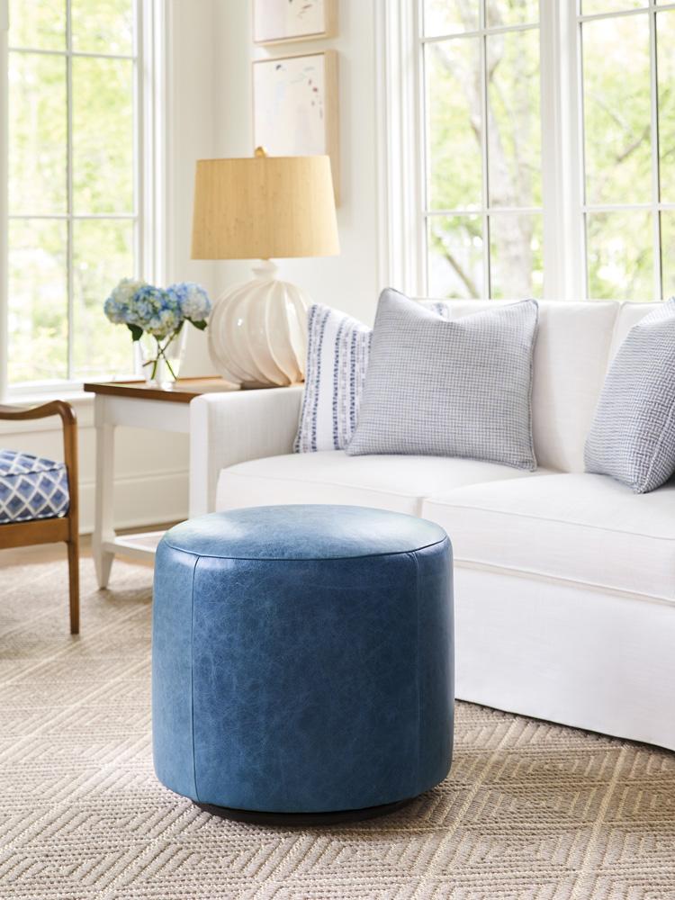 Barclay Butera - Upholstery Three Arch Leather Swivel Ottoman, Blue - LL5453-44SW-40 veiw 3