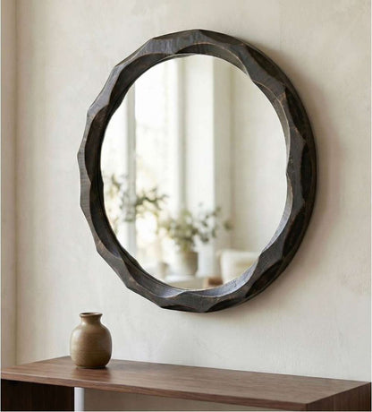 Bassett Mirror - Alaric 38" Distressed Black Round Wall Mirror - M5405 view 5