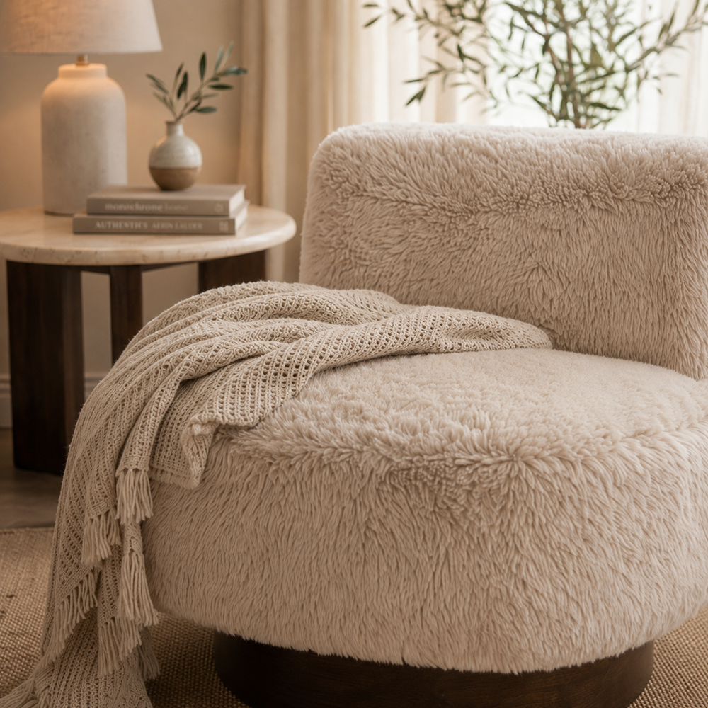 Bassett Mirror - Amaya Beige Faux Fur Swivel Accent Chair - 9401-LR-805 view 4