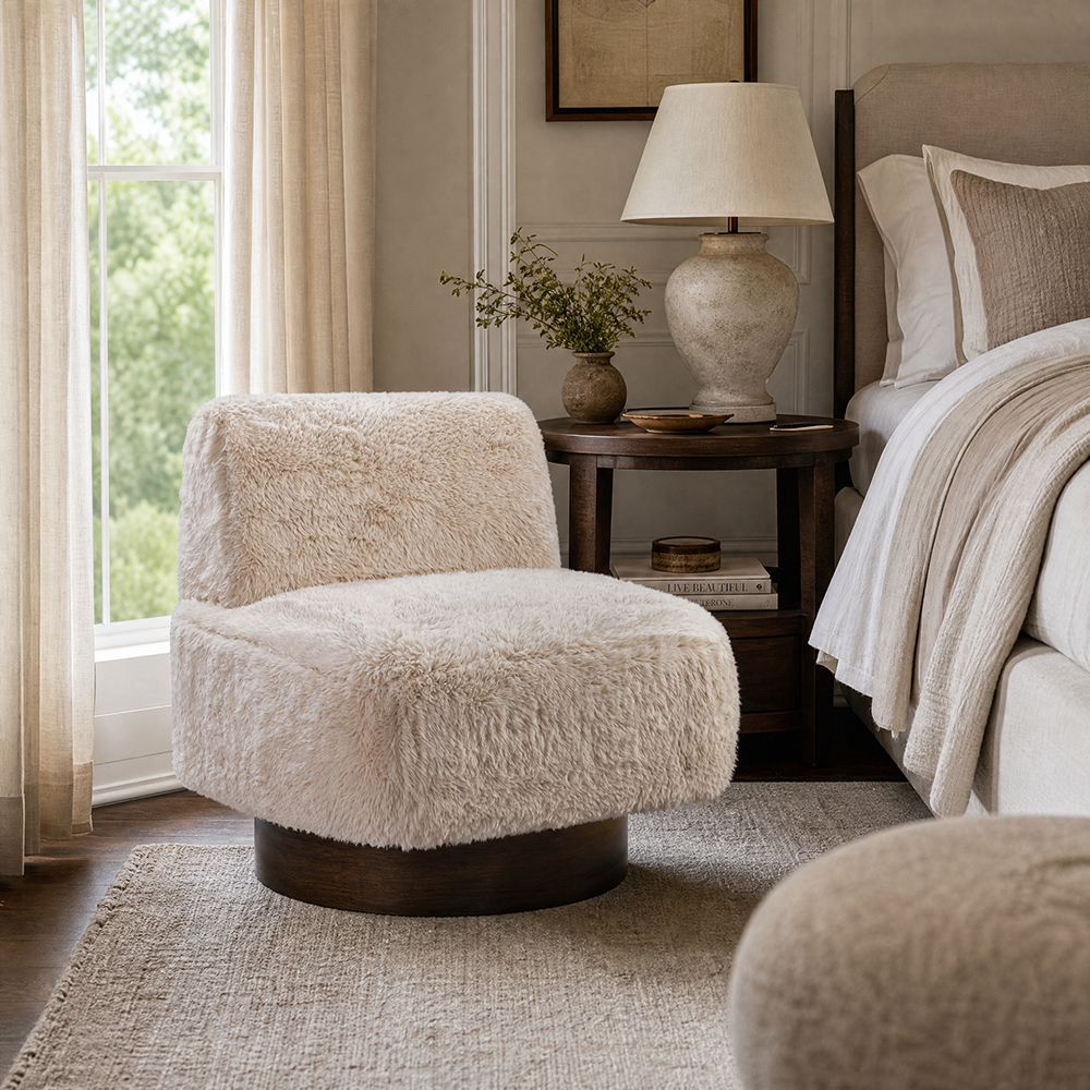 Bassett Mirror - Amaya Beige Faux Fur Swivel Accent Chair - 9401-LR-805 view 5