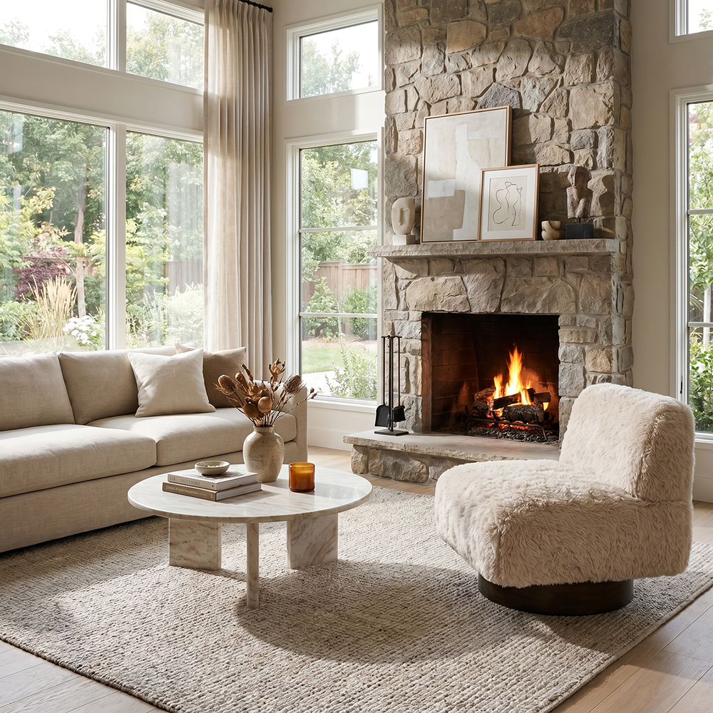 Bassett Mirror - Amaya Beige Faux Fur Swivel Accent Chair - 9401-LR-805 view 7