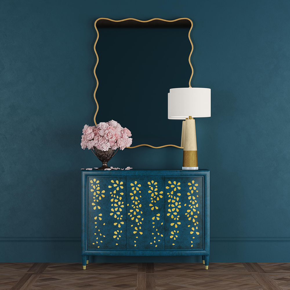 Bassett Mirror - Argento 46" Antique Blue Wood Three-Door Storage Cabinet - 6041-LR-508 view 7