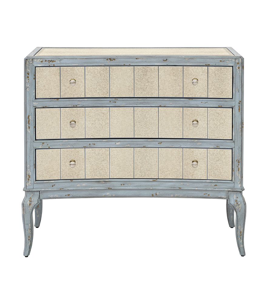 Bassett Mirror - Fontaine 38" Blue Antique Mirror Three-Drawer Storage Chest - 5574-LR-766 view 2