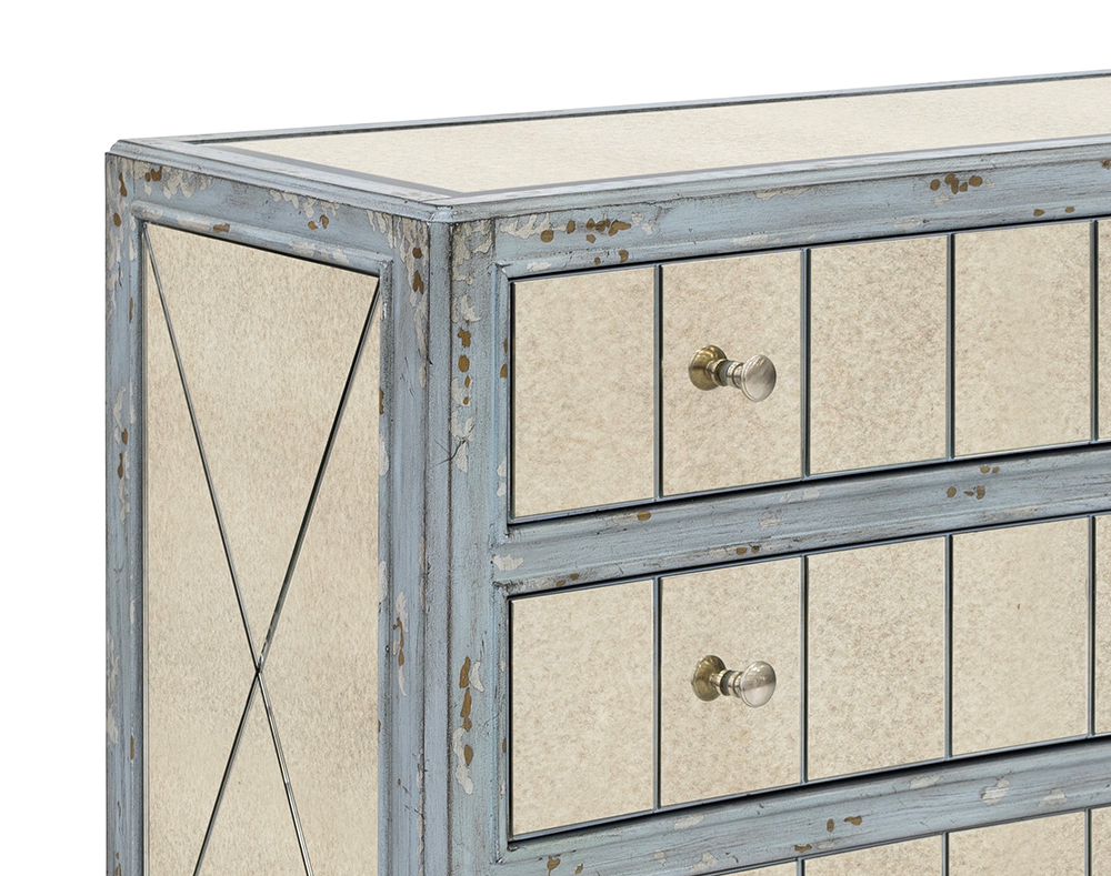 Bassett Mirror - Fontaine 38" Blue Antique Mirror Three-Drawer Storage Chest - 5574-LR-766 view 4