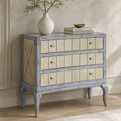 Bassett Mirror - Fontaine 38" Blue Antique Mirror Three-Drawer Storage Chest - 5574-LR-766 view 6