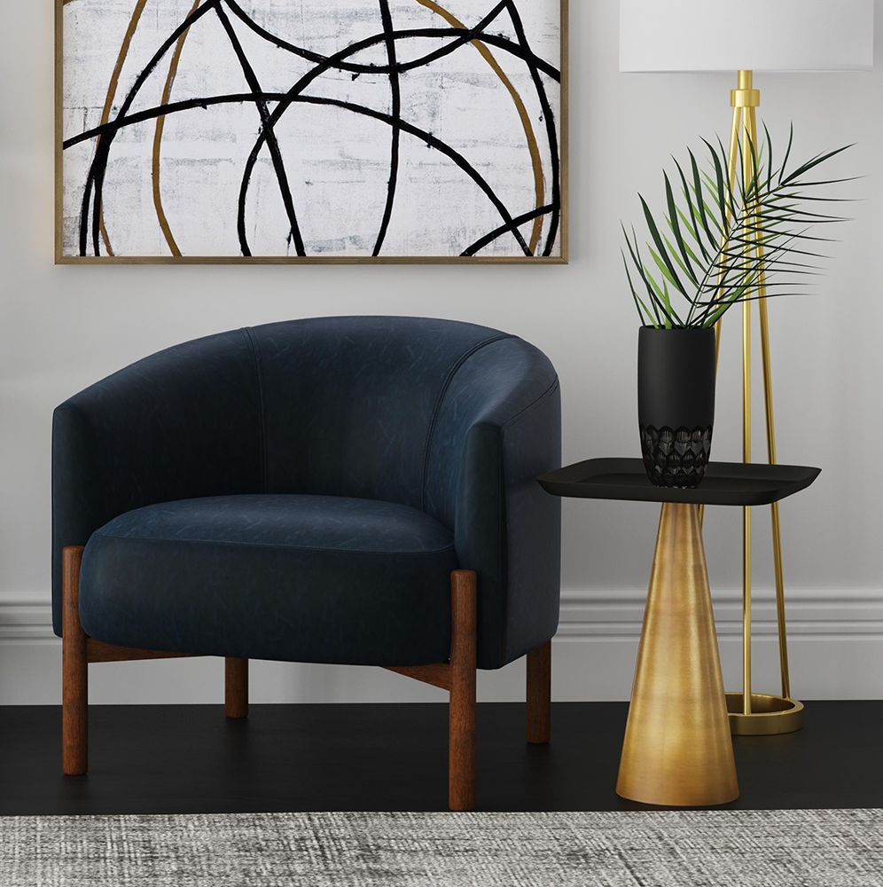 Bassett Mirror - Higgins Navy Barrel Accent Chair - 9501-LR-805 view 4
