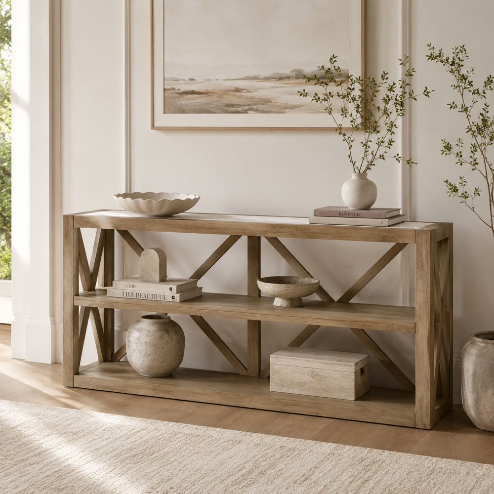 Bassett Mirror - Holden 60" Blonde Wood Marble Console Table - 6044-LR-400 view 6