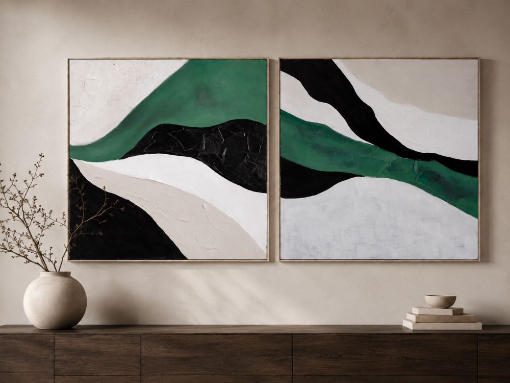 Bassett Mirror - Illuminate Green Abstract Framed Canvas (Set of 2) - 7300-975 view 4