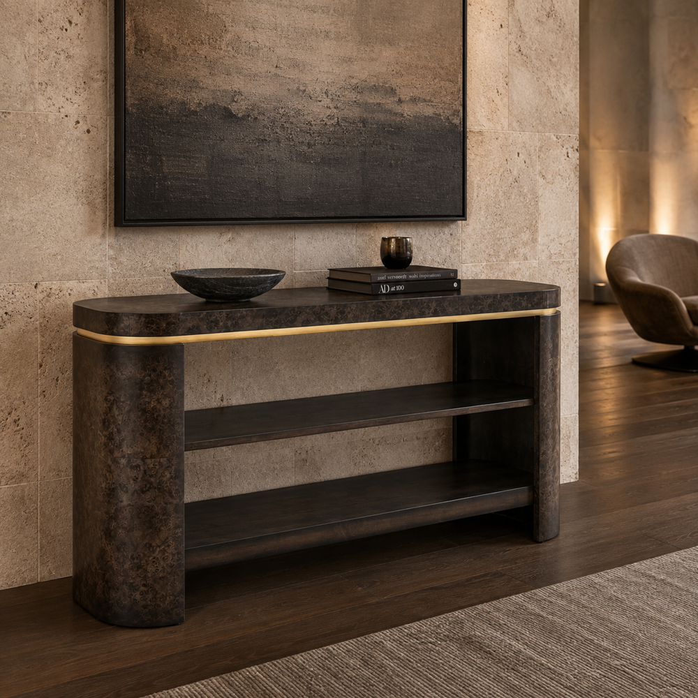 Bassett Mirror - Langford 54" Ebony Mappa Burl Console Table - 6031-LR-400 view 6