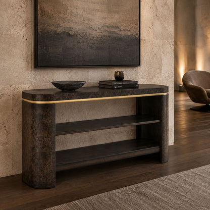 Bassett Mirror - Langford 54" Ebony Mappa Burl Console Table - 6031-LR-400 view 6