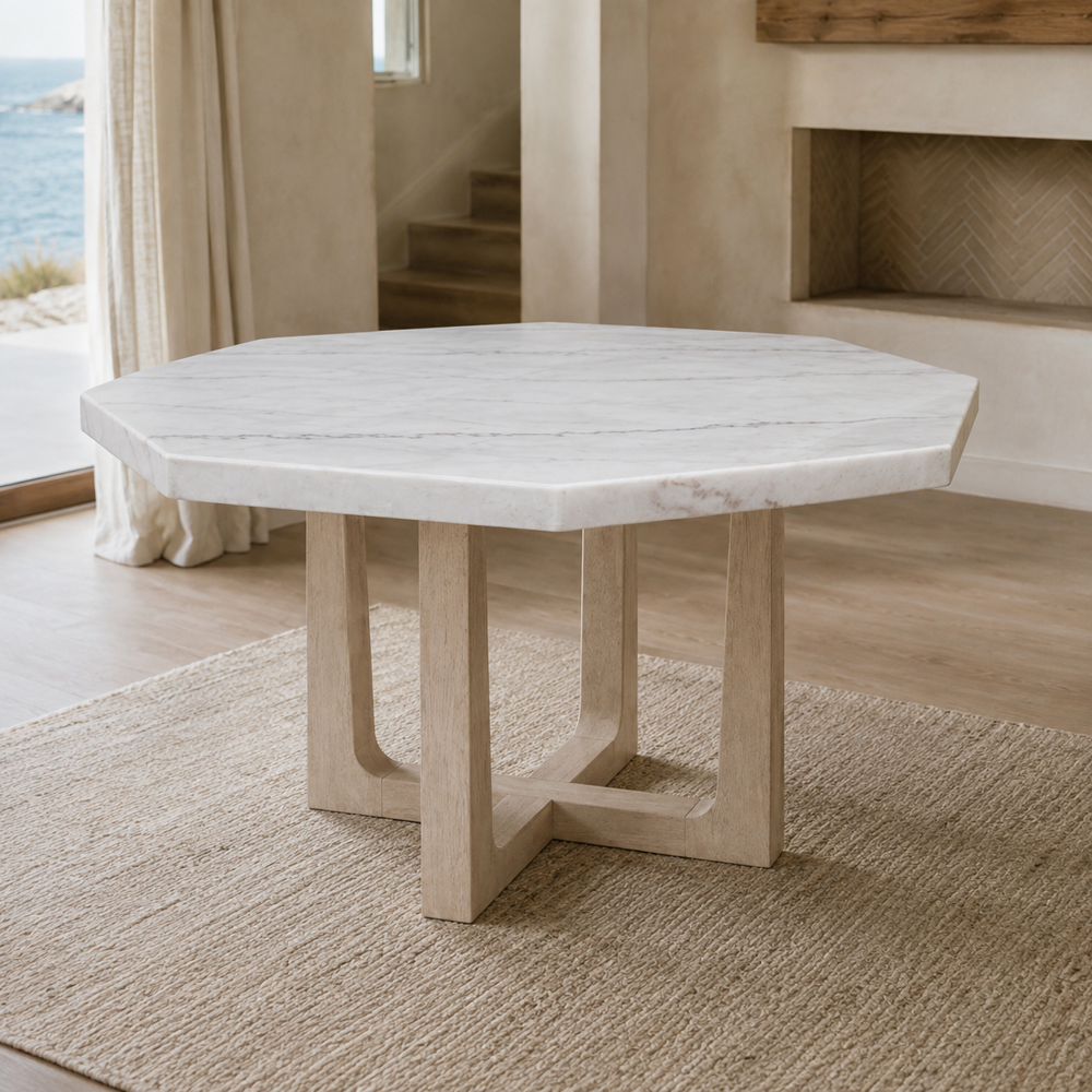 Bassett Mirror - Newport 54" White Marble Hexagonal Dining Table - 6260-760B-T view 4