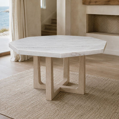 Bassett Mirror - Newport 54" White Marble Hexagonal Dining Table - 6260-760B-T view 4