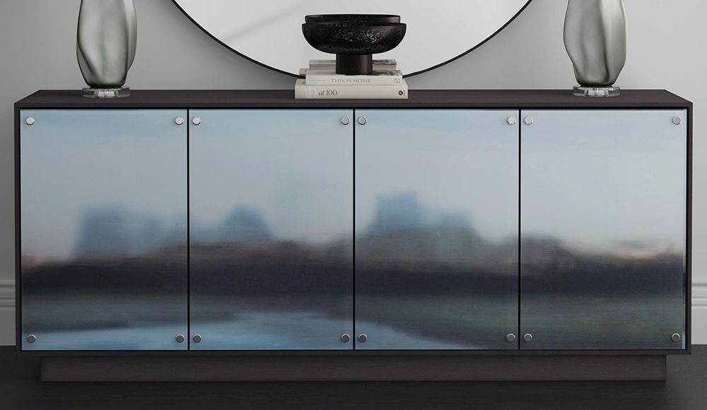 Bassett Mirror - Perspective 78" Blue Glass Storage Cabinet - 7285-DR-576 view 7