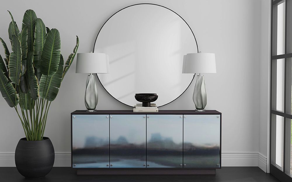 Bassett Mirror - Perspective 78" Blue Glass Storage Cabinet - 7285-DR-576 view 8