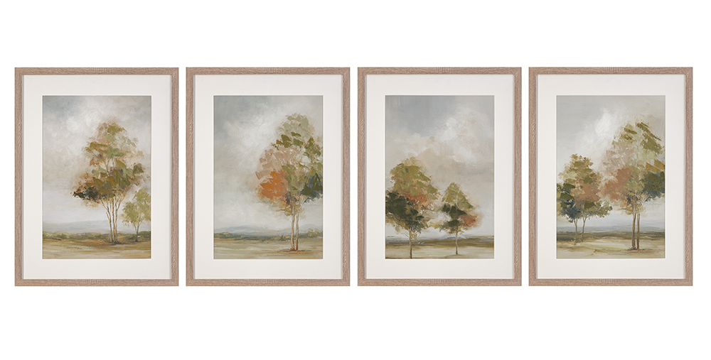 Bassett Mirror - Quiet Meadow Green Landscape Framed Canvas (Set of 4) - 7301-147 view 1