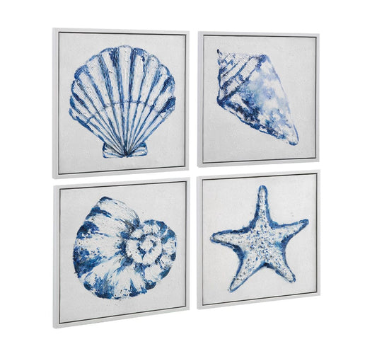 Bassett Mirror - Shells Framed Canvas Set of 4 in White Frame - 7301-060 view 1
