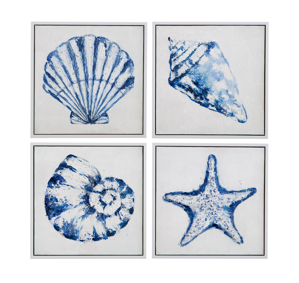 Bassett Mirror - Shells Framed Canvas Set of 4 in White Frame - 7301-060 view 2