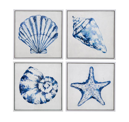 Bassett Mirror - Shells Framed Canvas Set of 4 in White Frame - 7301-060 view 2
