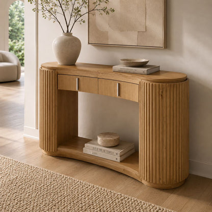 Bassett Mirror - Sterling 50" Wheated Oak Two-Drawer Console Table - 6054-LR-400 view 7