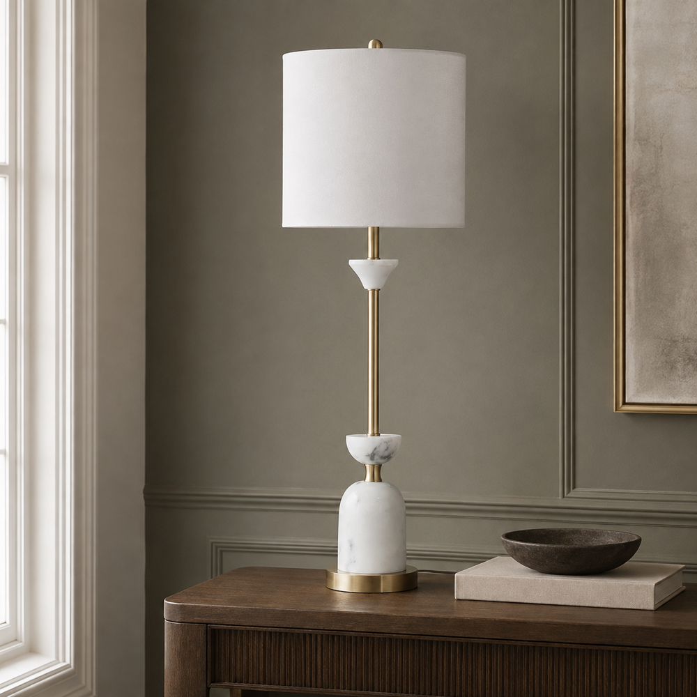 Bassett Mirror - Vallhalla 35" White Marble Table Lamp - L4643T view 5