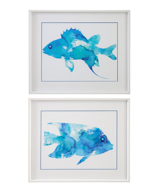 Bassett Mirror - Watercolor Fish Framed Print Set of 2 in Blue - 9902-279-000 view 1