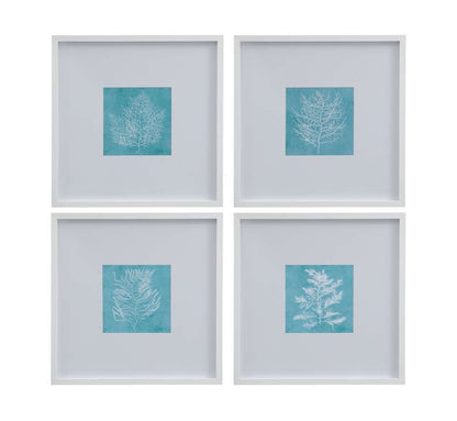 Bassett Mirror - White Coral on Blue Framed Print Set of 4 in Matte White Frame - 9902-245-000 view 1
