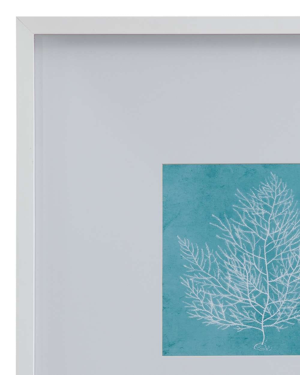 Bassett Mirror - White Coral on Blue Framed Print Set of 4 in Matte White Frame - 9902-245-000 view 2