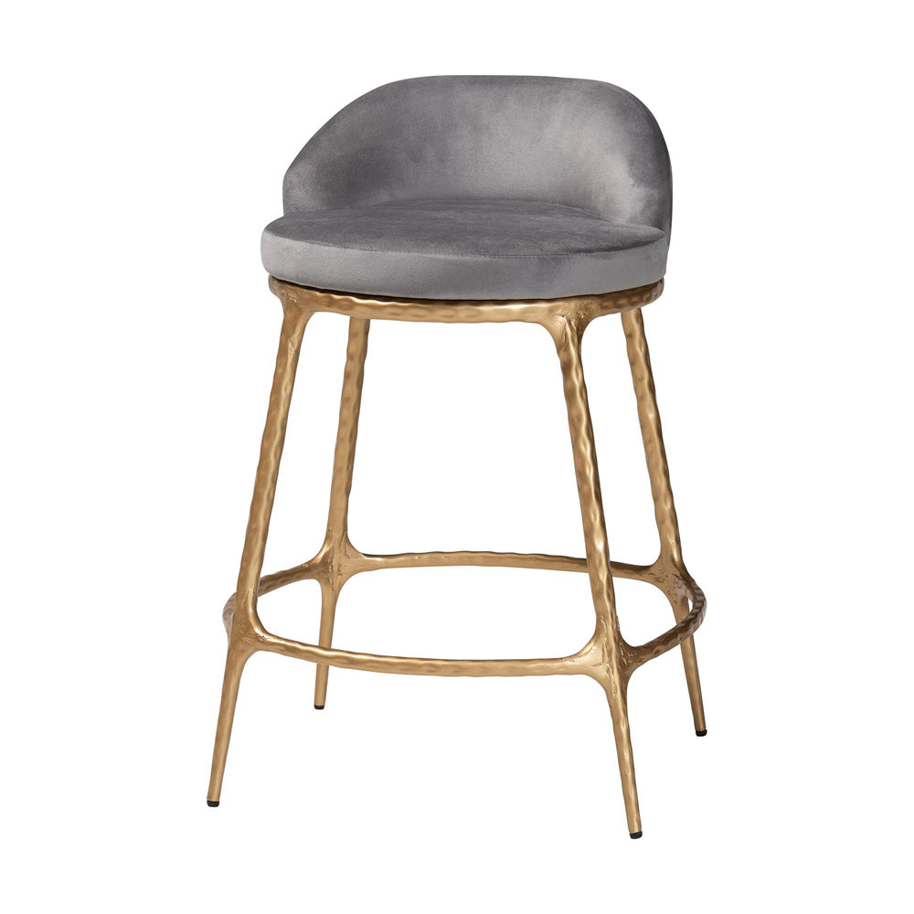 Baxton Studio - Aarush Counter Stool in Grey/Gold - FUR6902-Hammered Metal-CS view 1