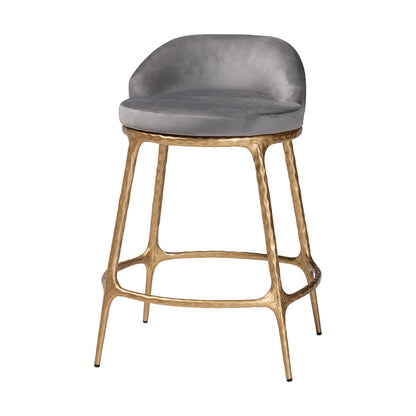 Baxton Studio - Aarush Counter Stool in Grey/Gold - FUR6902-Hammered Metal-CS view 1